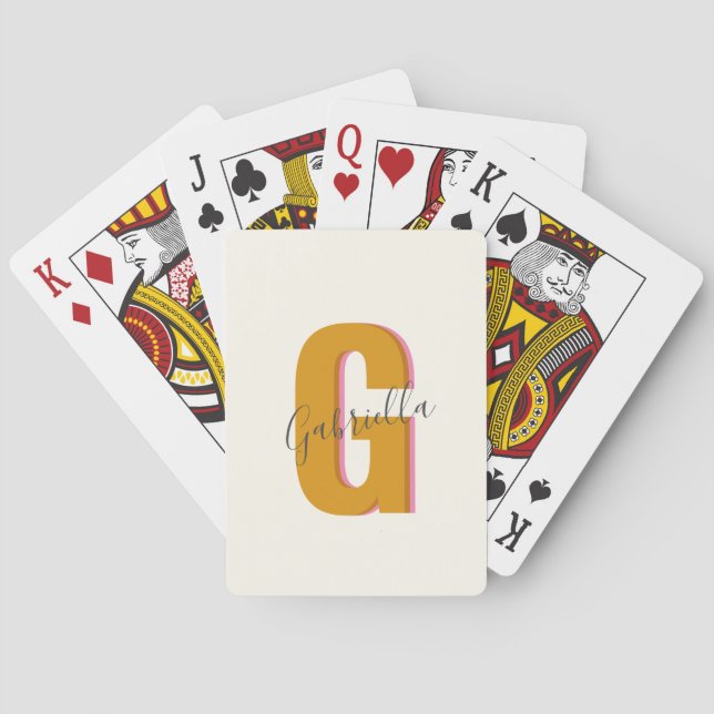 Jeu De Cartes Typographie rétro Monogramme Nom initial en jaune (dos)