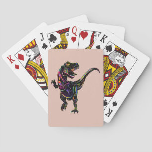 Jeu De Cartes Tyrannosaurus Rex Dinosaur de couleur néon