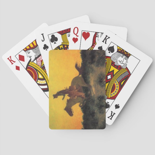 Jeu De Cartes Un cavalier américain contre un coucher de soleil  (dos)