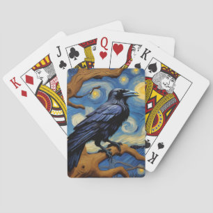 Jeu De Cartes Un Corbeau dans un vieux chêne La nuit étoilée