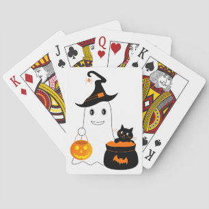 Jeu De Cartes Un joli fantôme avec un chat noir célèbre l'hallow