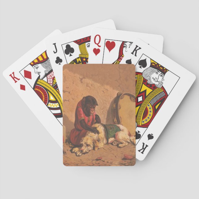 Jeu De Cartes Un Singe Et Un Chien Avec Un Grand Tambourin (dos)
