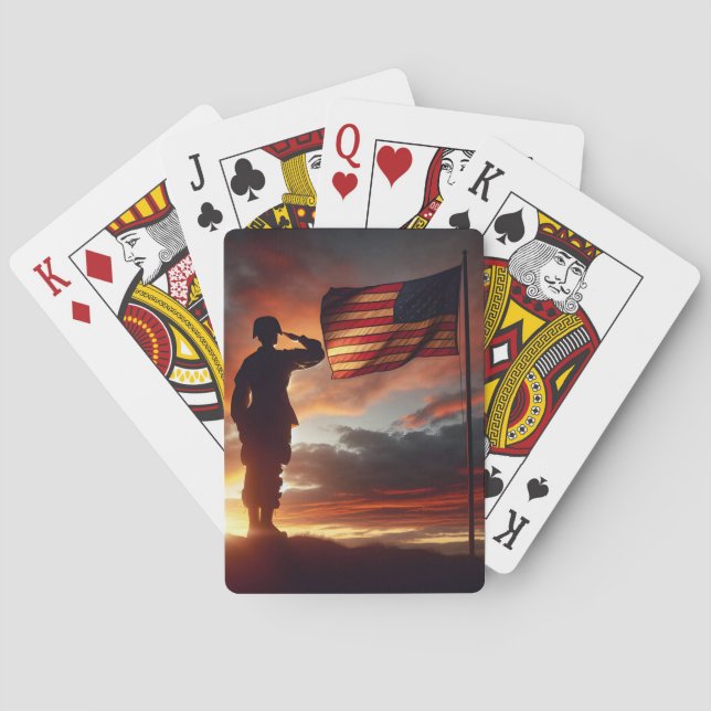 Jeu De Cartes Un Soldat Américain Salue Le Drapeau (dos)