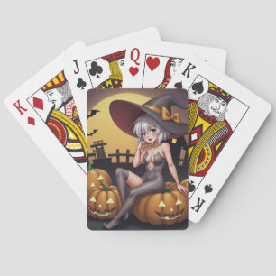 Jeu De Cartes Une sorcière d'Halloween aux yeux verts sur Jack-O