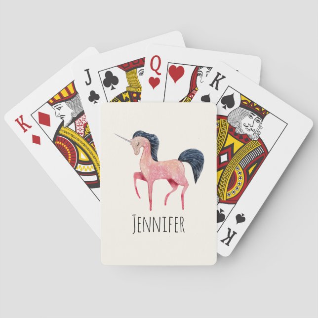 Jeu De Cartes Unicorne nordique rose avec Mane noir (dos)