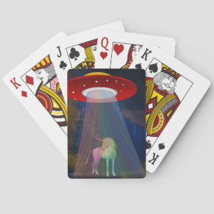 Jeu De Cartes Unicorne sous poutre arc-en-ciel OVNI à la nuit, Z