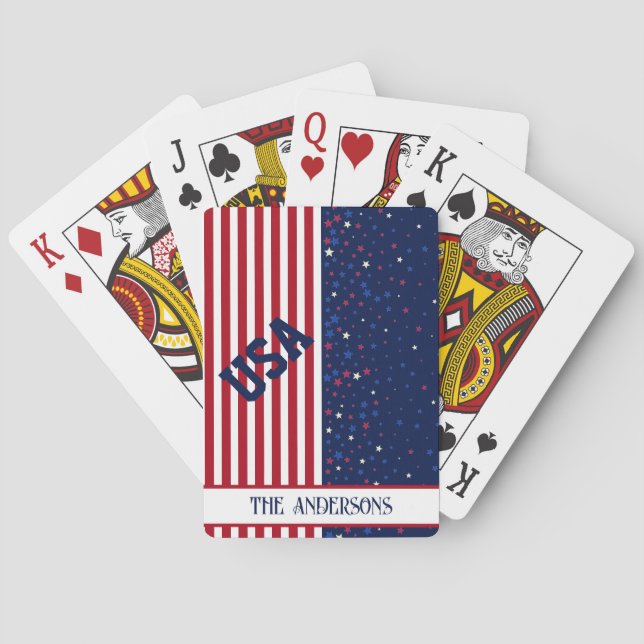 Jeu De Cartes USA Amérique Patriotique Nom de famille Jouer des  (dos)