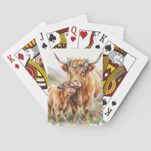 Jeu De Cartes Vache des Highlands Fleurie Mère et Veau Ferme Rus