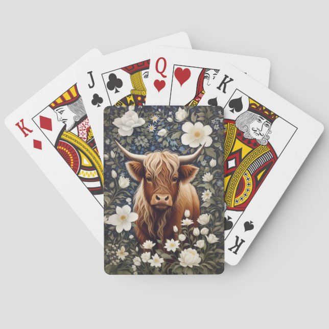 Jeu De Cartes Vache Highland Élégant Blanc Floral (dos)