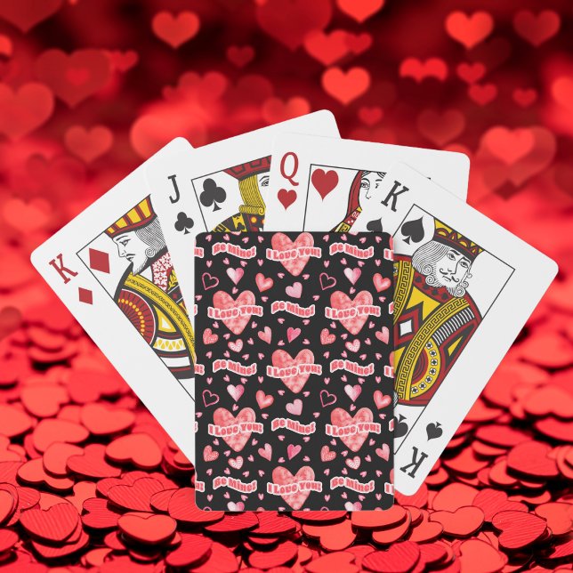Jeu De Cartes Valentine's Hearts I Love You Be Mine Motif (Watercolor Valentines Hearts Pattern "I Love You!" and "Be Mine!" Playing Cards)