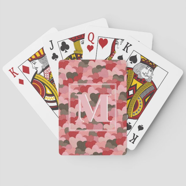 Jeu De Cartes Valentines Papier Coeurs Faux Camouflage Monogramm (dos)