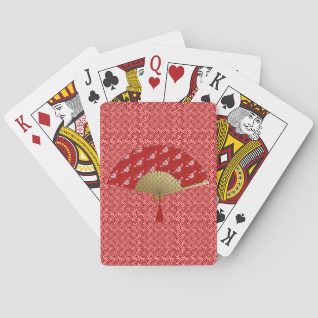 Jeu De Cartes Ventilateur Art déco dans un Motif papillon, Rouge (dos)