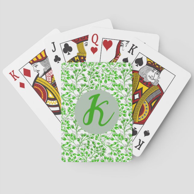 Jeu De Cartes Vert feuillet Motif Moderne Élégant Monogramme (dos)