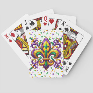 Jeu De Cartes Vert jaune pourpre Mardi Gras fleur de lis
