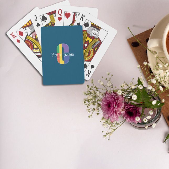 Jeu De Cartes Vert violet jaune rouge Monogramme initial C bleu (Créateur téléchargé)