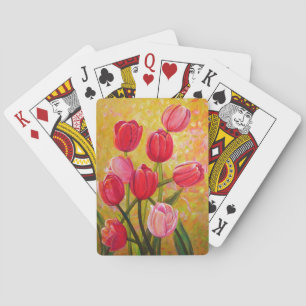 Jeu De Cartes Vie morte avec Peinture de tulipes roses et rouges