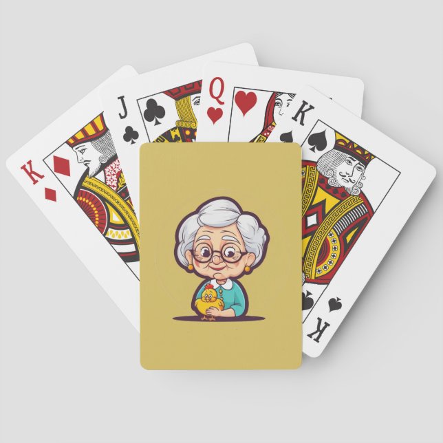 Jeu De Cartes Vielle Lady Poulet Jouant Des Cartes (dos)