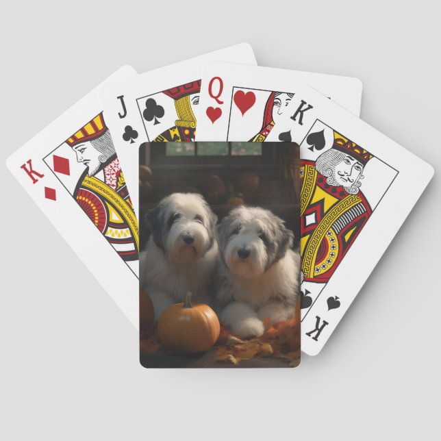 Jeu De Cartes Vieux anglais Sheepdog Chiot Chiot Automne Citroui (dos)