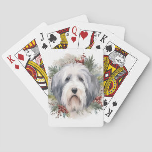 Jeu De Cartes Vieux anglais Sheepdog Christmas Wreath Festive Pu