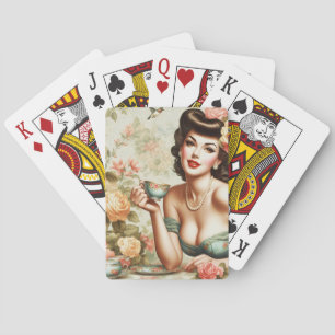 Jeu De Cartes Vintage broche florale vers le haut