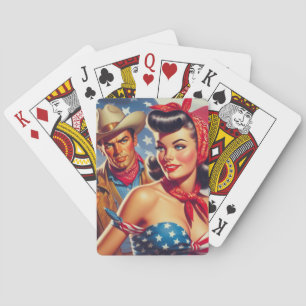 Jeu De Cartes Vintage Cowboy et Pin Up