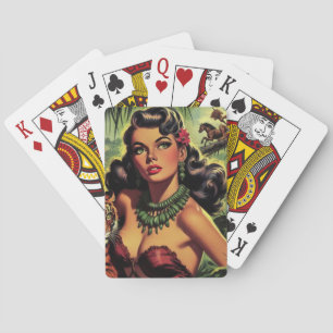 Jeu De Cartes Vintage fille de la Jungle vers le haut