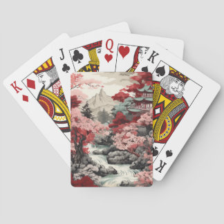 Jeu De Cartes Vintage floraison de cerisiers japonais et forêt d