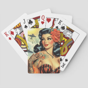 Jeu De Cartes Vintage mignonne fille de tatouage