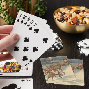 Jeu De Cartes Vintage Noël Père Noël Sleigh avec Reindeer