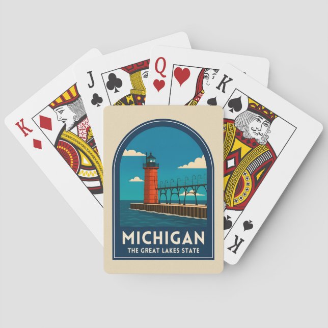 Jeu De Cartes Vintage Travel Michigan Lighthouse Retro Scenic (dos)