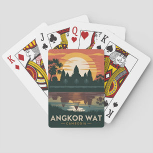 Jeu De Cartes Vintage voyage Angkor Wat Cambodia Retro Sunset