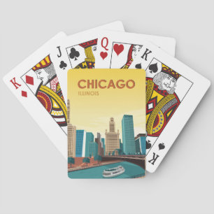 Jeu De Cartes Vintage voyage Skyline de Chicago River