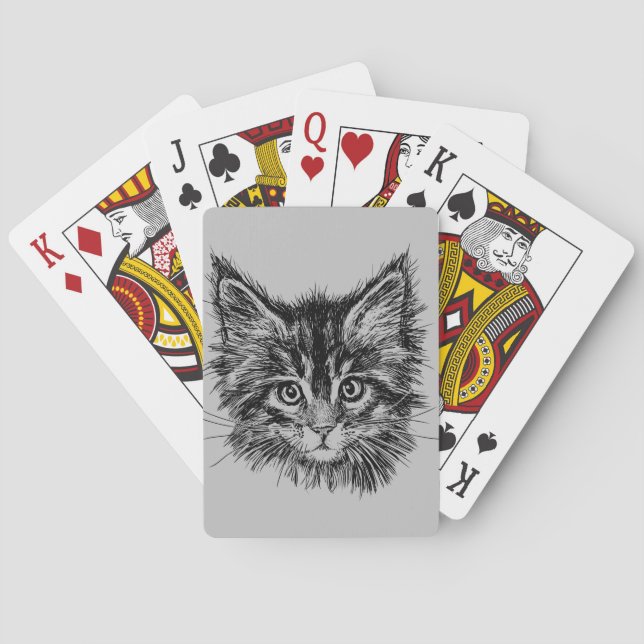 Jeu De Cartes Visage de Kitten noir et blanc sur gris (dos)