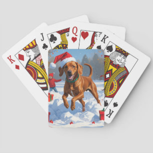 Jeu De Cartes Vizsla courant dans la neige avec un chapeau de No