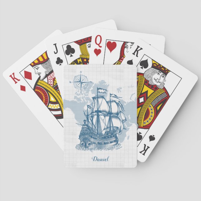 Jeu De Cartes Voilier nautique avec nom Jouer des cartes (dos)