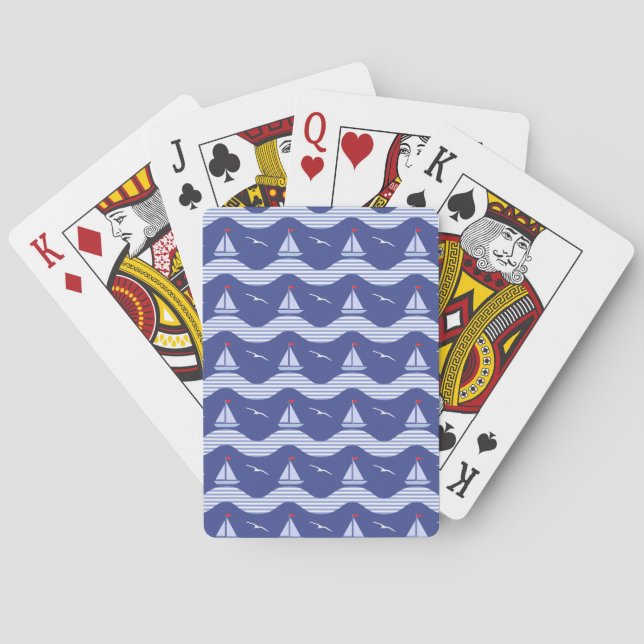 Jeu De Cartes Voiliers sur un motif rayé de mer (dos)