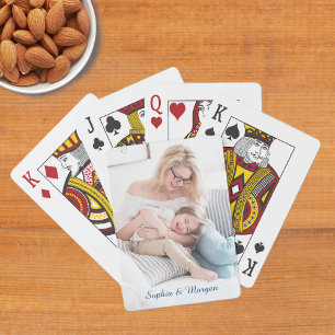 Jeu De Cartes Votre photo et nom(s) en Script bleu