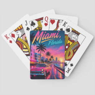 Jeu De Cartes Voyage Miami Floride Néon Rétro Coucher de Soleil