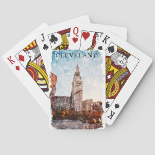 Jeu De Cartes Vue de la ville de Cleveland Ohio Watercolor