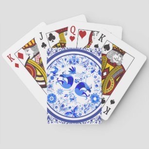 Jeu De Cartes Weimaraners, Lapins et Oiseaux Otomi Bleu & Blanc