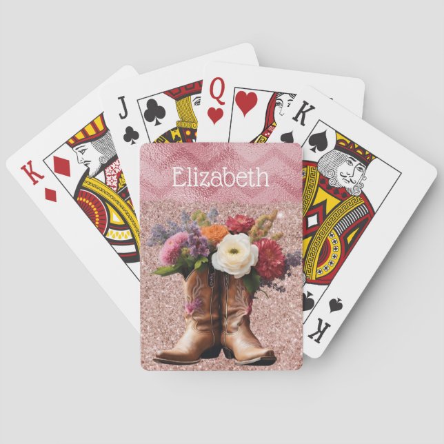 Jeu De Cartes Western Cowgirl Boots Floral rose Nom de l'étincel (dos)