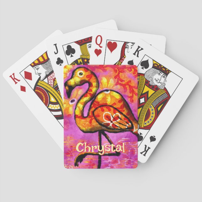 Jeu De Cartes Whimsical Abstrait Flamant rose Bird Personnalisé (dos)