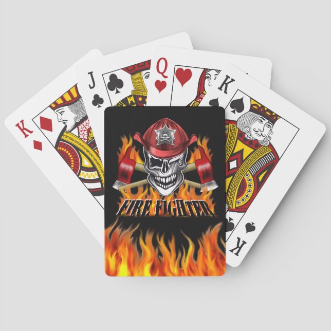 Jeu De Cartes Winking Firefighter Skull and flaming Axe (dos)