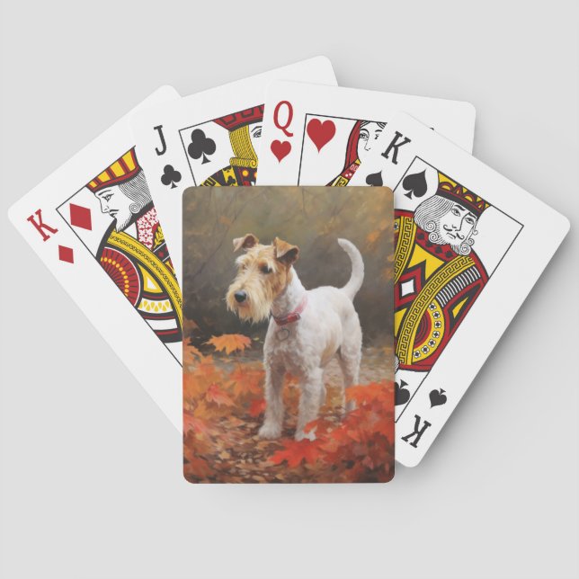 Jeu De Cartes Wirefox Terrier dans les feuilles d'automne qui to (dos)