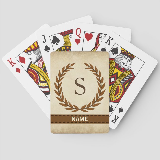 Jeu De Cartes Wreath Laurel sur le parchemin Monogramme initial  (dos)