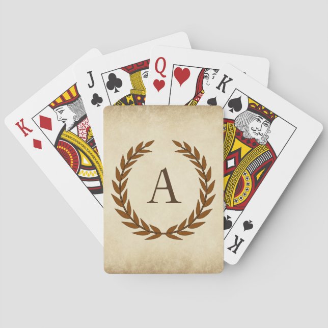 Jeu De Cartes Wreath Laurel sur Parchemin Monogramme initial A (dos)
