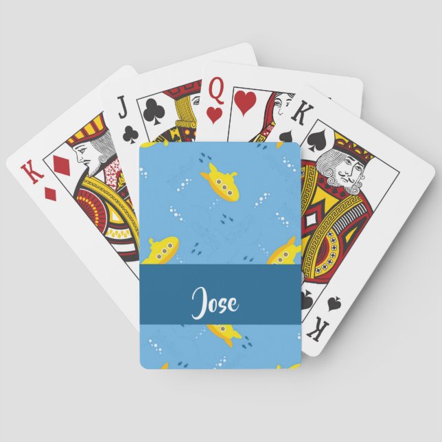 Jeu De Cartes Yellow submarine and fish on blue (dos)