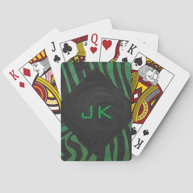Jeu De Cartes Zebra Monogramme noir et vert (dos)