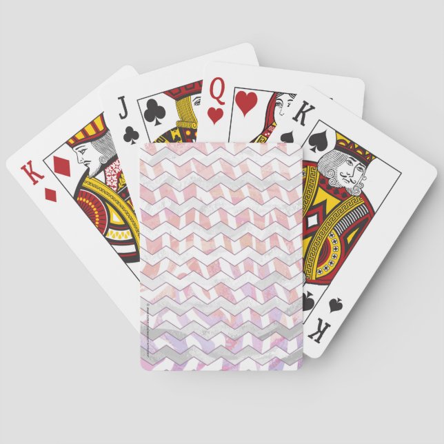Jeu De Cartes Zebra rose et blanc Chevron (dos)