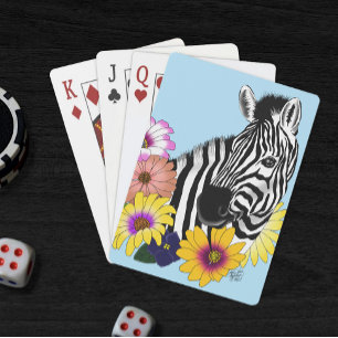Jeu De Cartes Zèbre Bleu Coloré Daisy Floral Faune